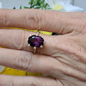 Natural Amethyst Accented By Natural White Zircon Ring.